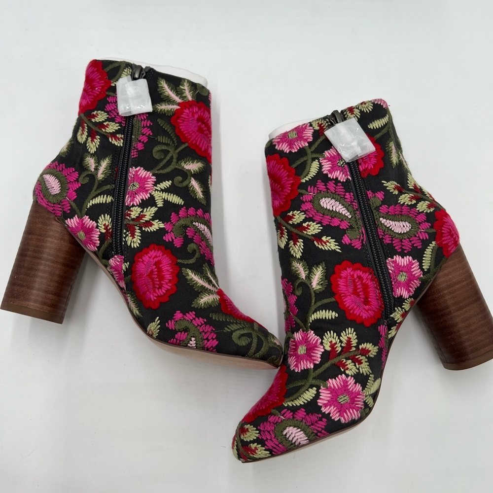 Sole Society Floral Embroidered Ankle Boots Black Pink Block Heel Women Size 5 - Picture 10 of 13